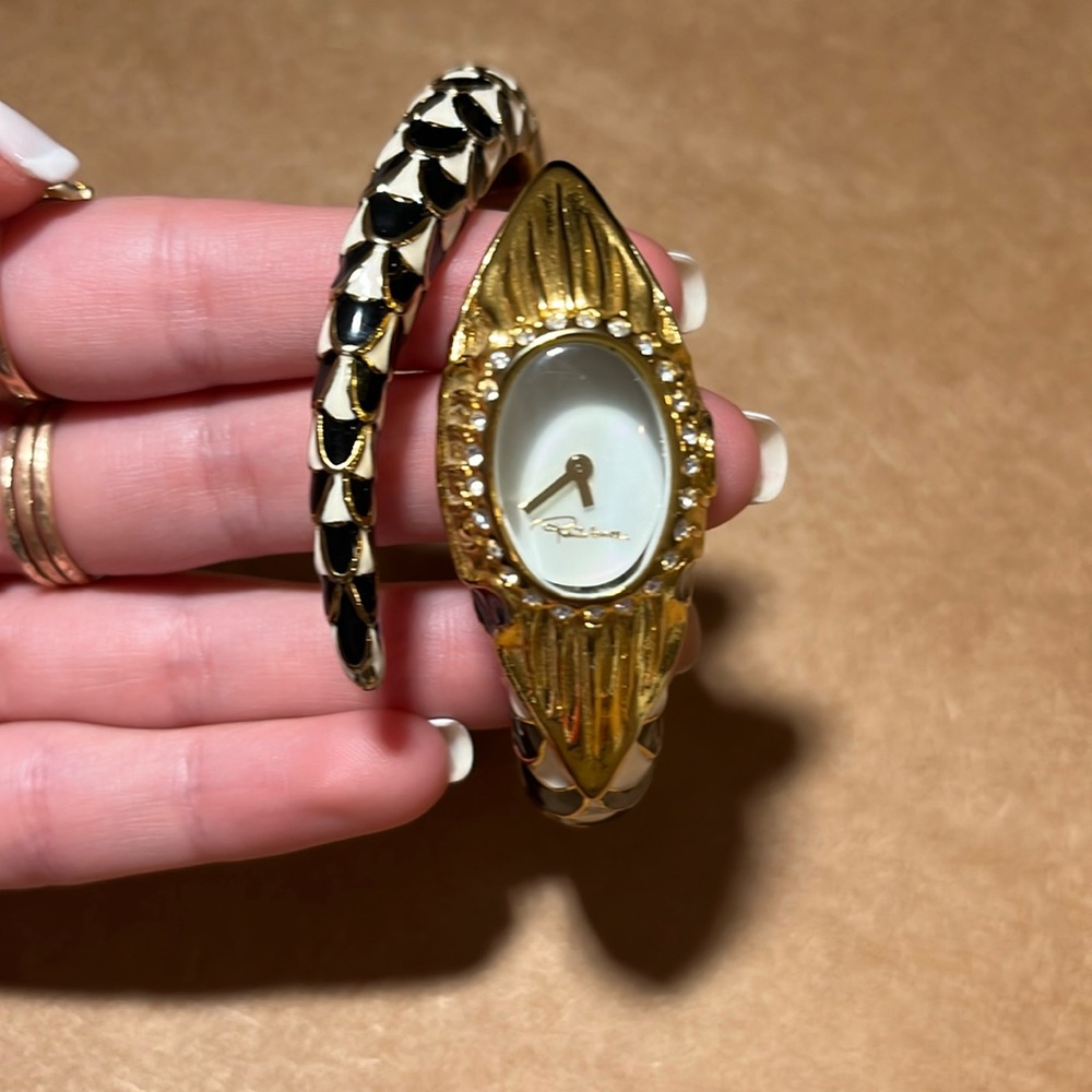 Vintage Roberto Cavalli Snake Flower SS Womens Wristwatch 24 MM